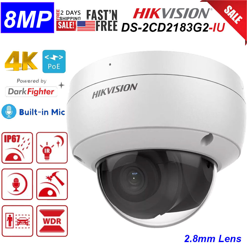 Hikvision OEM DS-2CD2183G2-IU 8MP 4K IR AcuSense Dome POE IP Camera MIC US