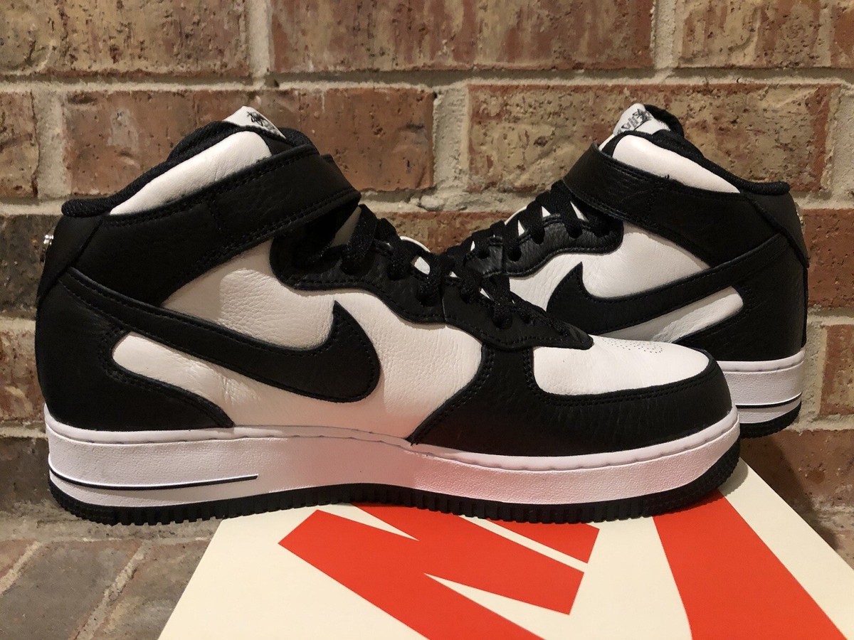 New 10.5 Nike Stussy Air Force 1 Mid Black White Sneakers DJ7840