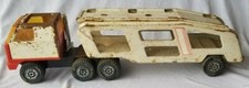 Vintage 1978 TONKA Red and White Semi Cab and Trailer Car Carrier Hauler