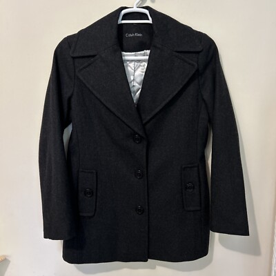 Calvin Klein Wool Jacket Coat Women s 6 Gray Pockets Insulated Quilted Lining