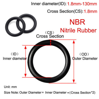 NBR Nitrile Rubber O-Rings 1.8-130mm ID Oil Resistant Seals 1.8mm Cross Section 