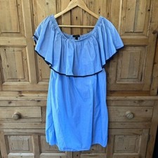 J. Crew Small Dress Blue Navy Off The Shoulder Strapless Ruffles Shift Chambray