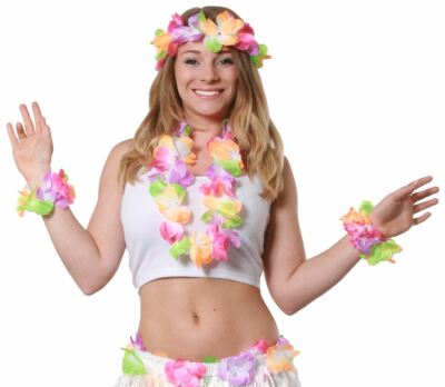 HAWAIIAN LEI GARLAND HULA 4 PARTY PIECE FLOWER HEADBAND  display picture 2