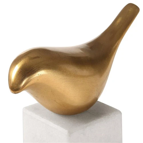 Uttermost Songbirds Brass and Marble Sculpture in White and Brass - Picture 4 of 5