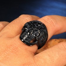 Men's Black Evil Skull Ring Stainless Steel Biker Gothic Skeleton Ring Size 7-13