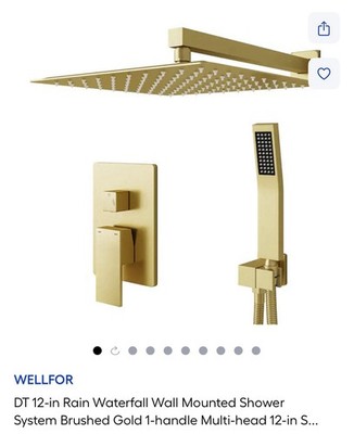 Wellfor Waterfall Wall Mounted Shower System Brushed Gold