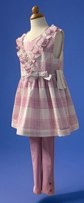 New Calvin Klein Girls  BrushPlaidPoplin Surplice Dress And Leggings Set, Size 6