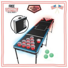 MinnARK 8ft Portable Folding LED Beer Pong Table Outdoor Party Game Set