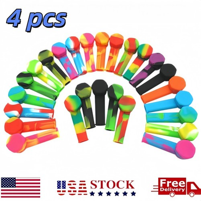#ad Pack of 4 3.5quot; Silicone Tobacco Smoking Pipe with Lid Black Hand Pipes Bowl $7.99