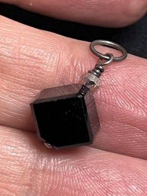 B5566 Geometric Cube Black crystal Pendant  Sterling Silver Faceted