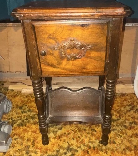 Antique Victorian Bedside Cabinet Carved. Copper inside dehumidifier for Cigars
