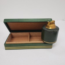 Vintage Eaton Cigarette Box And Lighter Faux Leather Green Gold Trim Age  Damage
