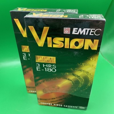 2x leere VHS Videokassette Band EMTEC VISION VERSIEGELT NEU E180 je 3 Std.
