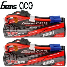 2X Gens Ace G-Tech 8000mAh 7.6V 60C 2S Lipo Battery HardCase EC5 For RC Models