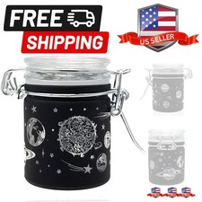 Airtight Glass Herb Storage Jar with Clamping Lid in Choice of Design Black F...