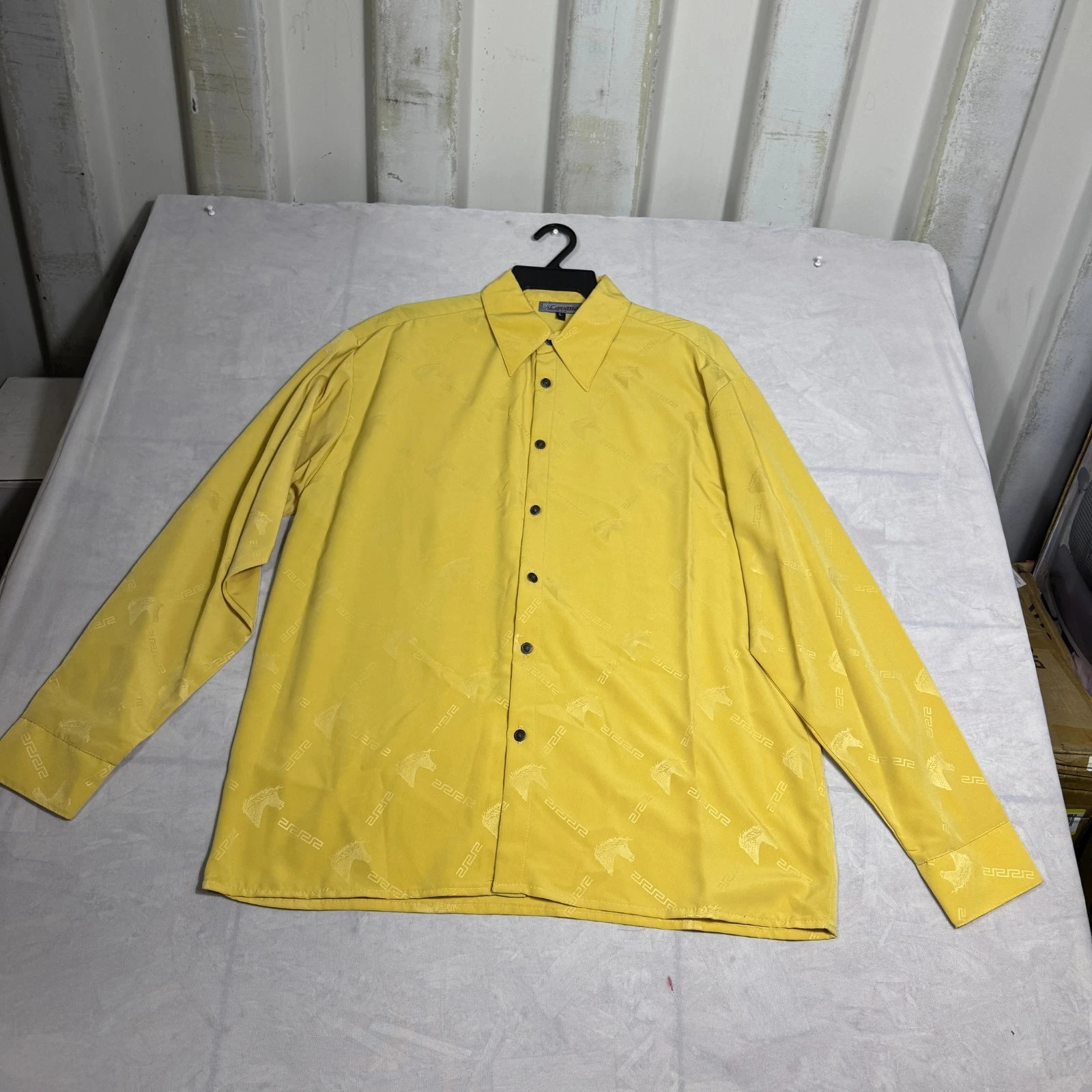 Lavana USA Mens Button-Up Shirt Yellow All Over Horse Print Long Sleeve Size L