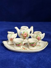 VTG PICO Mini Tea Set   Occupied Japan   Tray, Teapot, Cups   Floral Gold Trim