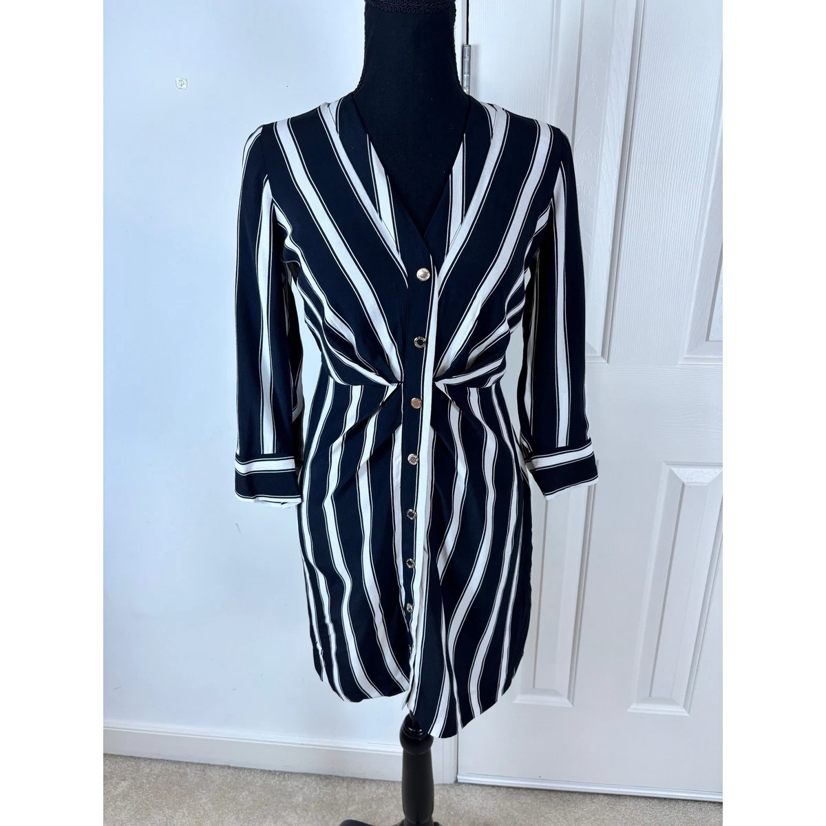 white house black market striped dress Black and White Geometric Sheath Dress