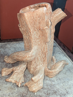 Amazing Large Tree Stump / Root Studio Pottery Vase or Planter Signed MRS