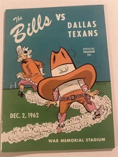1962 DALLAS TEXANS Buffalo Bills Program AFL LEN DAWSON John ROBINSON Jack KEMP
