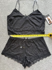 Just Sexy Lingerie Lace Cami & PJ Short Set Black, X-Large - MSRP $86