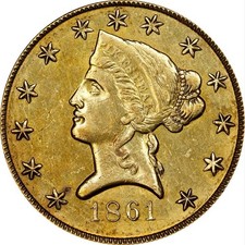 1861 $10 Clark Gruber Colorado Gold - Clark Gruber & Co. PCGS AU50