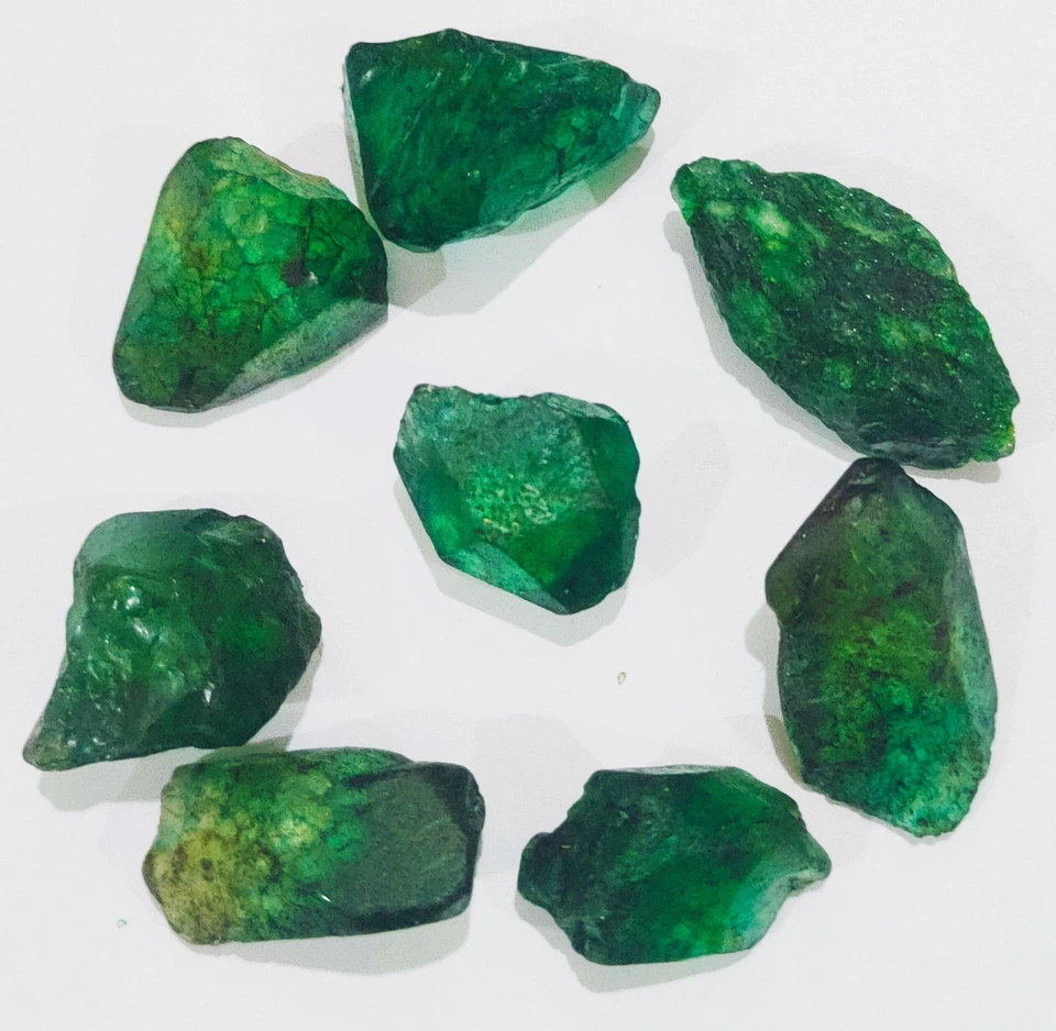 Certified  Loose Gemstone Natural Green Emerald Uncut Rough 475.90Ct 8Pcs A019 - image 4 of 4