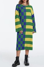 NEW Colorful Patchwork Relaxed Sweater Dress Comfort Meets Fashion Sz M