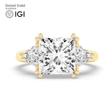 Princess Diamond Trilogy Ring 18k Yellow Gold Labgrown 6 Ct Solitaire