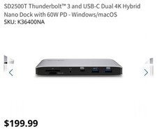 Kensington SD2500T Thunderbolt 3 and USB-C Docking Station Dual 4K 60W PD New