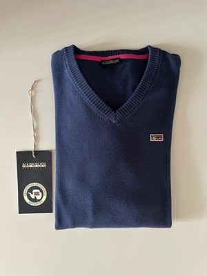 Napapijri Pullover Herren Gr. L dunkel blau pink TOP Etikett Strickpulli