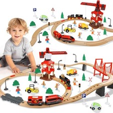 117Pcs Wooden Train Tracks Lot Railway Pieces Set Play for Thomas the Train Brio