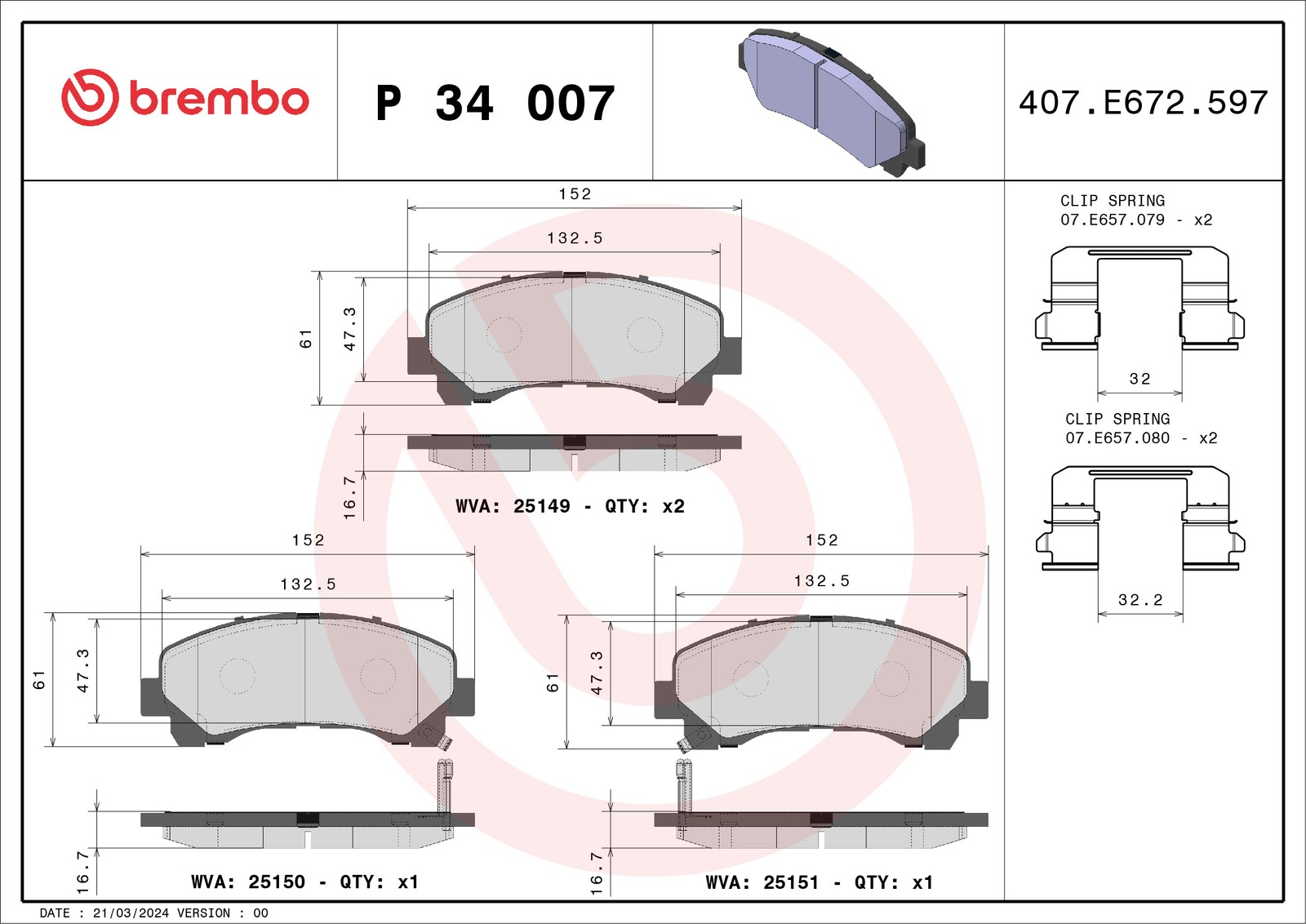 Für BREMBO P 34 007 Brake Pad Set, disc brake P 34 007 Brake pads set front , f - Bild 6