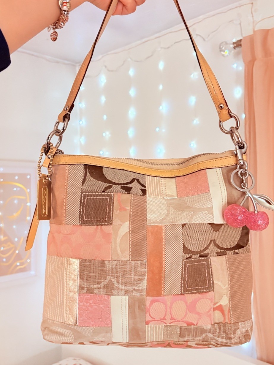 Coach Patchwork Shoulder Bag with Cherry Charm Be… - image 1