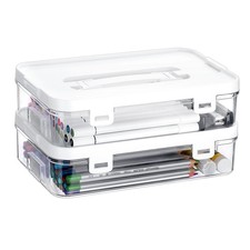 2 Pack Clear Plastic Storage Box with Handle  Flap Lid, Portable Craft Organ...