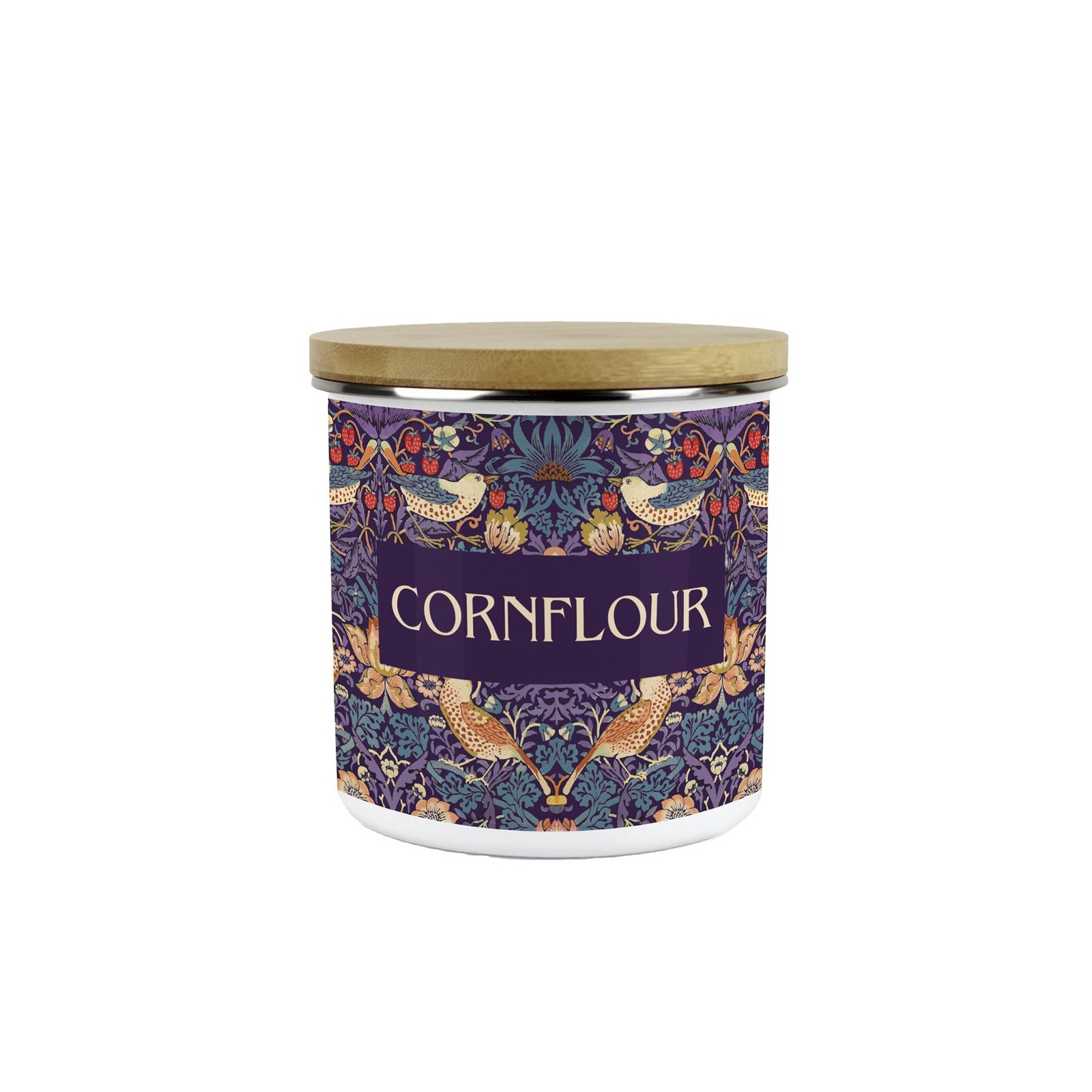 Purple Strawberry Thief Cornflour Canister - William Morris Kitchen Gift