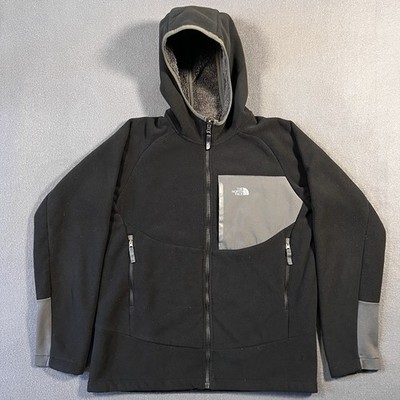 The North Face Jacket Boys XL 18-20 Black Gray Fleece Hooded Full Zip Lined