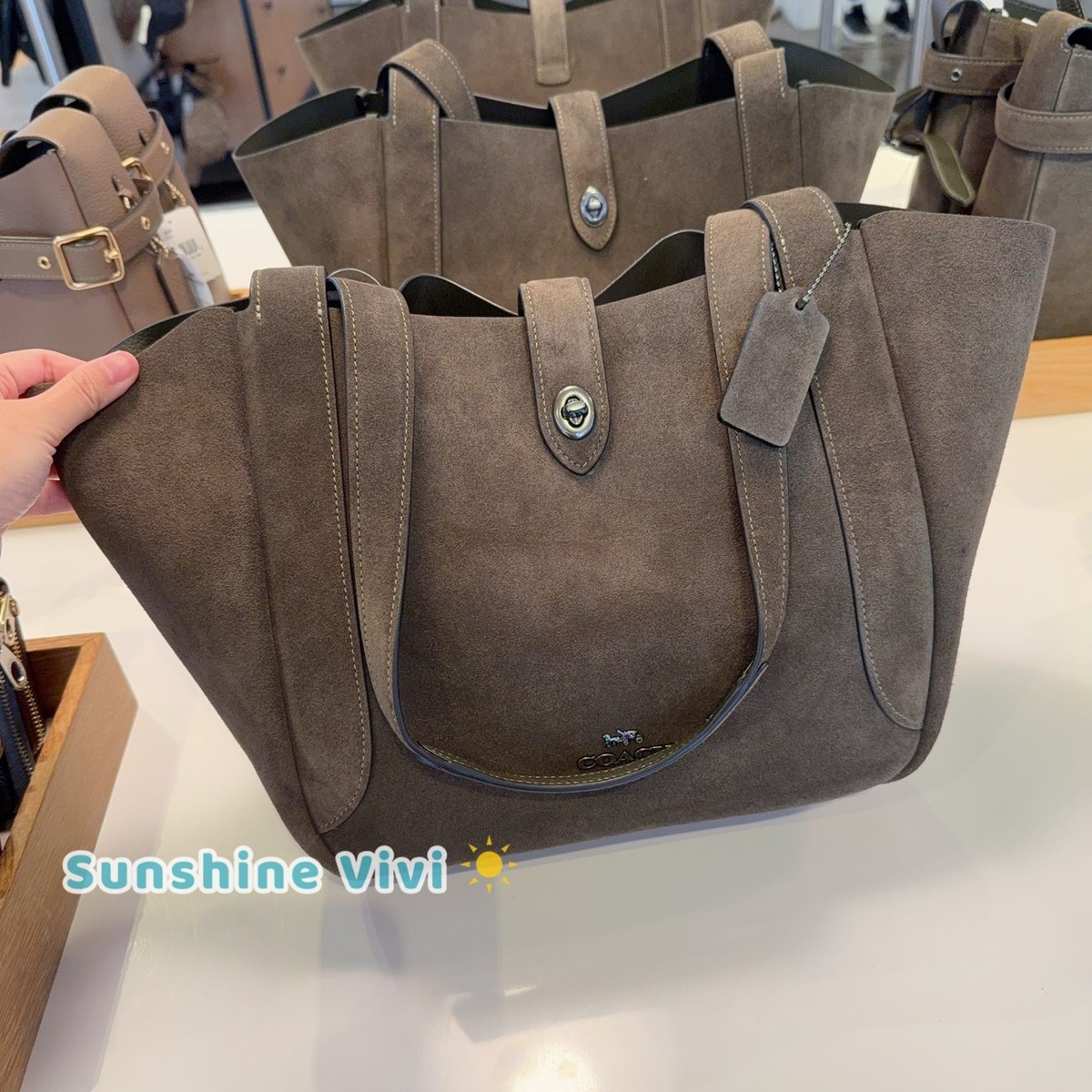 NWT Coach Hadley Turnlock Tote Bag CCC76 Suede Leather Qb/Army