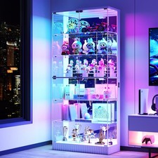 71" Tall Glass Display Cabinet with RGB Lights, Motion Sensor, App control