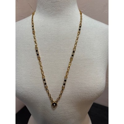 JBK Camrose & Kross Gold Tone Rhinestone Long Necklace Flower Pendant Signed