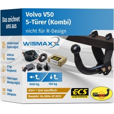 ANHÄNGERKUPPLUNG starr für Volvo V50 04-12 +7pol E-Satz ECS
