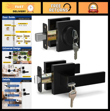 Front Door Lock Set Exterior Door Lock Set, Black Exterior Door Handle with