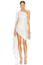 NWT 245 NORMA KAMALI" Diana" mini dress w/ one shoulder cape sleeve - Pearl - S