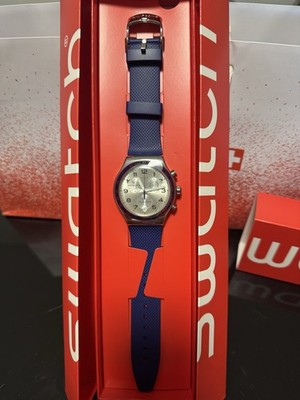 NEW  Swatch Irony FRESCOAZUL YVS439 Chronograph Blue Steel Silicone Watch