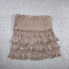 Tiered Ruffle Mini Skirt Women XS Taupe Brown Eyelet Lace Boho Coastal Fairy y2k