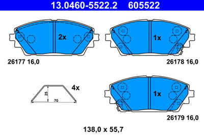 ATE 13.0460-5522.2 Bremsbelagsatz, Scheibenbremse für MAZDA