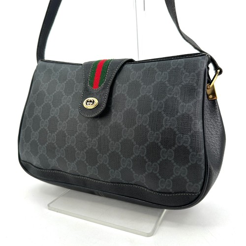 Vintage Gucci Shoulder bag Purse sherry line Black Auth