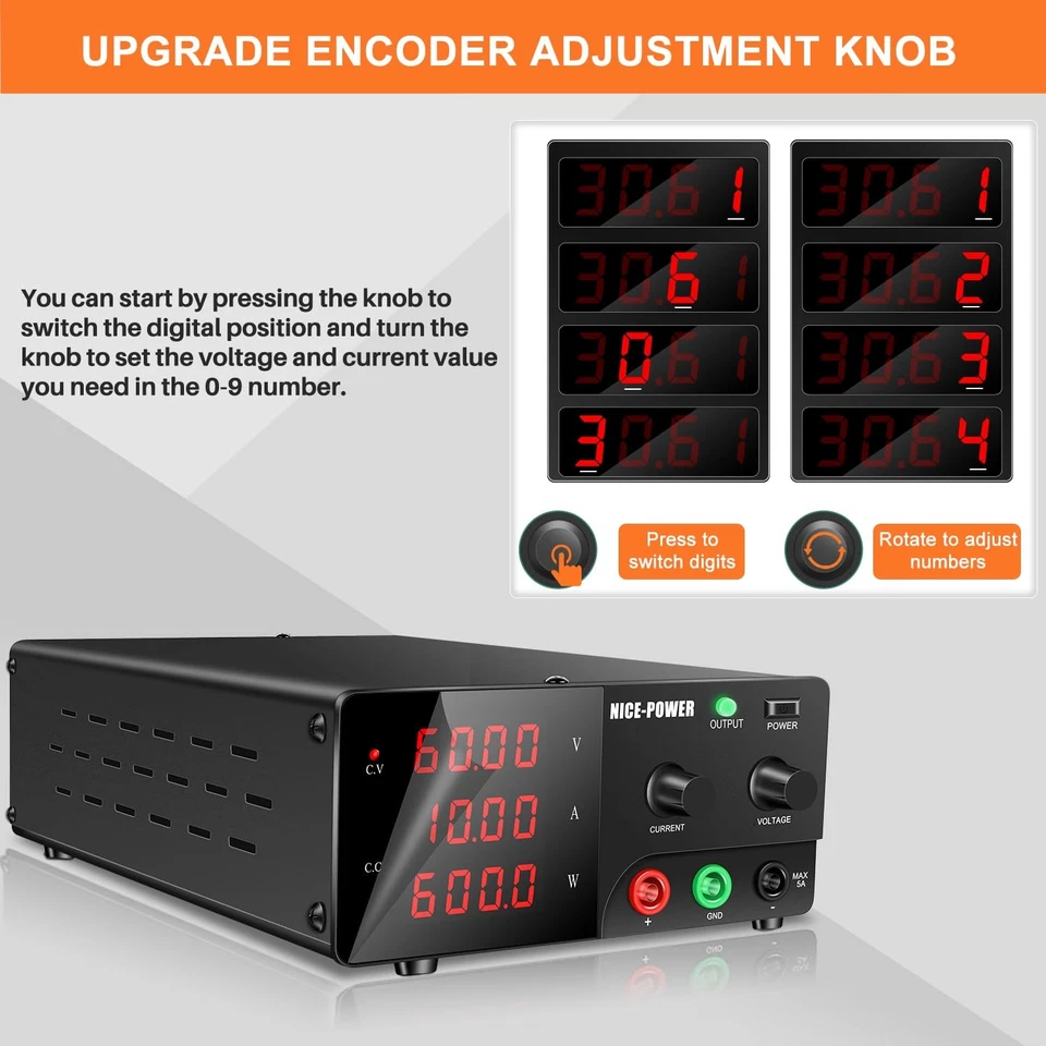 Fuente de Alimentación DC Variable, 60V 10A 600W Fuente de Alimentación de Banco de Alta Potencia con Enc... Foto 4 de 4