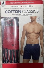 Tommy Hilfiger Men Small Boxer Short Underwear, 3 Pack Red,Plaid.Stripes New NWT