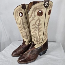 Tony Lama 3R Brown Cream Round Toe Buckaroo Cowboy Boots RR1013 Mens 9.5 EE Tall